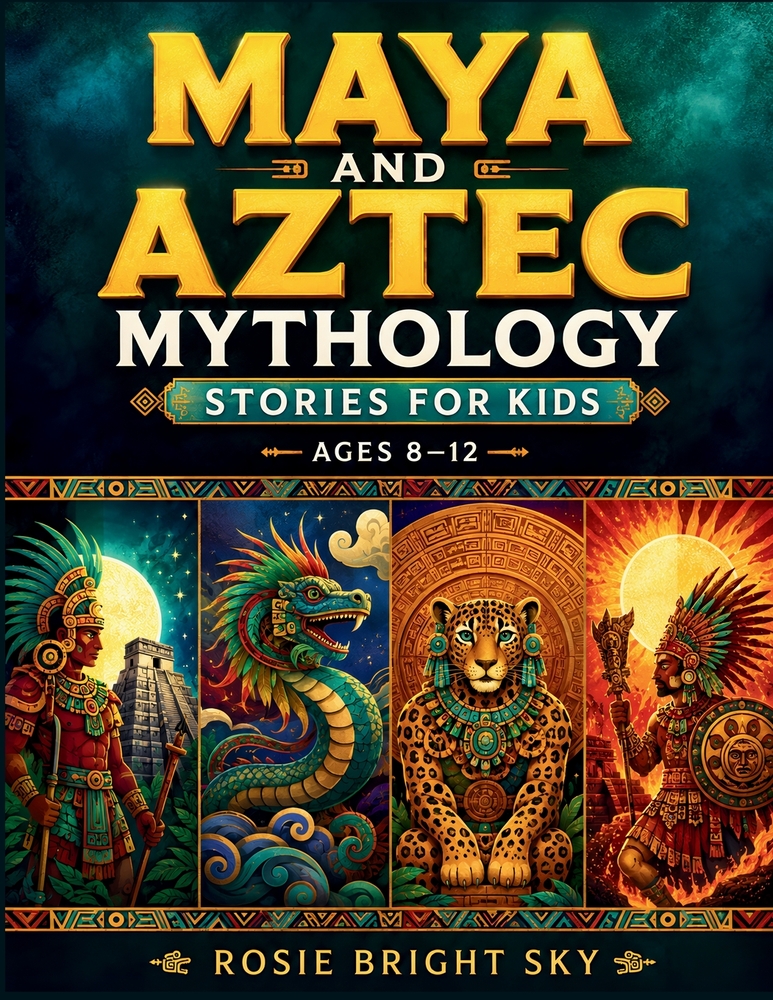 Maya and Aztec Mythology Stories for Kids Ages 8-12: 25 Illustrated Legends of Gods, Heroes, and the Day of the Dead cover