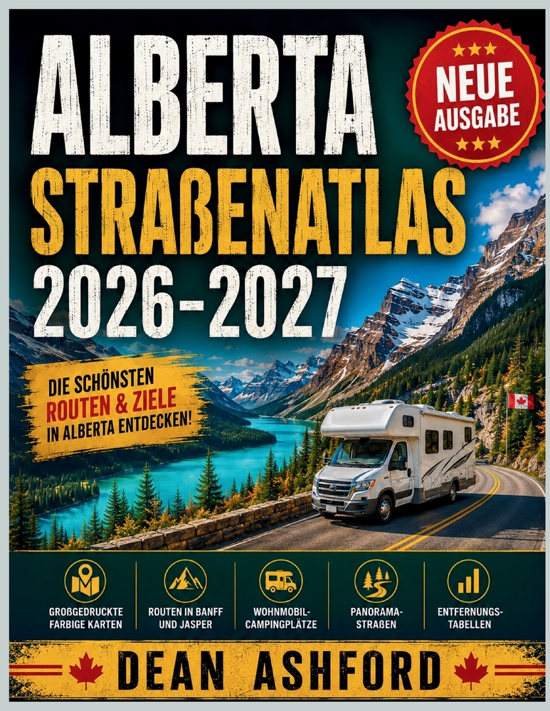 Alberta Straßenatlas 2026-2027: Großgedruckte, farbige Karten, Routen in Banff und Jasper, Wohnmobil-Campingplätze, Panoramastraßen und Entfernungstab cover