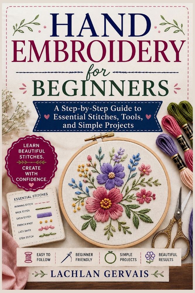 Hand Embroidery for Beginners: A Step-by-Step Guide to Essential Stitches, Tools, and Simple Projects cover