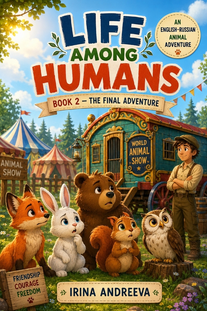 Life Among Humans: An English -Russian Animal Adventure Book 2 cover
