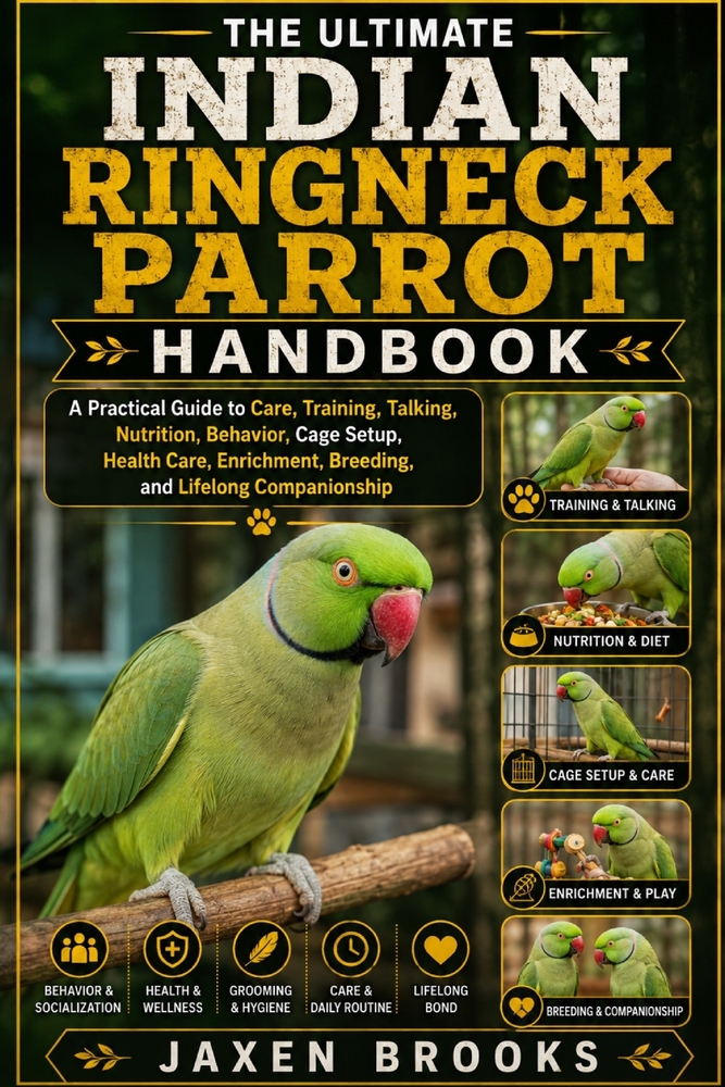 The Ultimate Indian Ringneck Parrot Handbook: A Practical Guide to Care, Training, Talking, Nutrition, Behavior, Cage Setup, Health Care, Enrichment, cover
