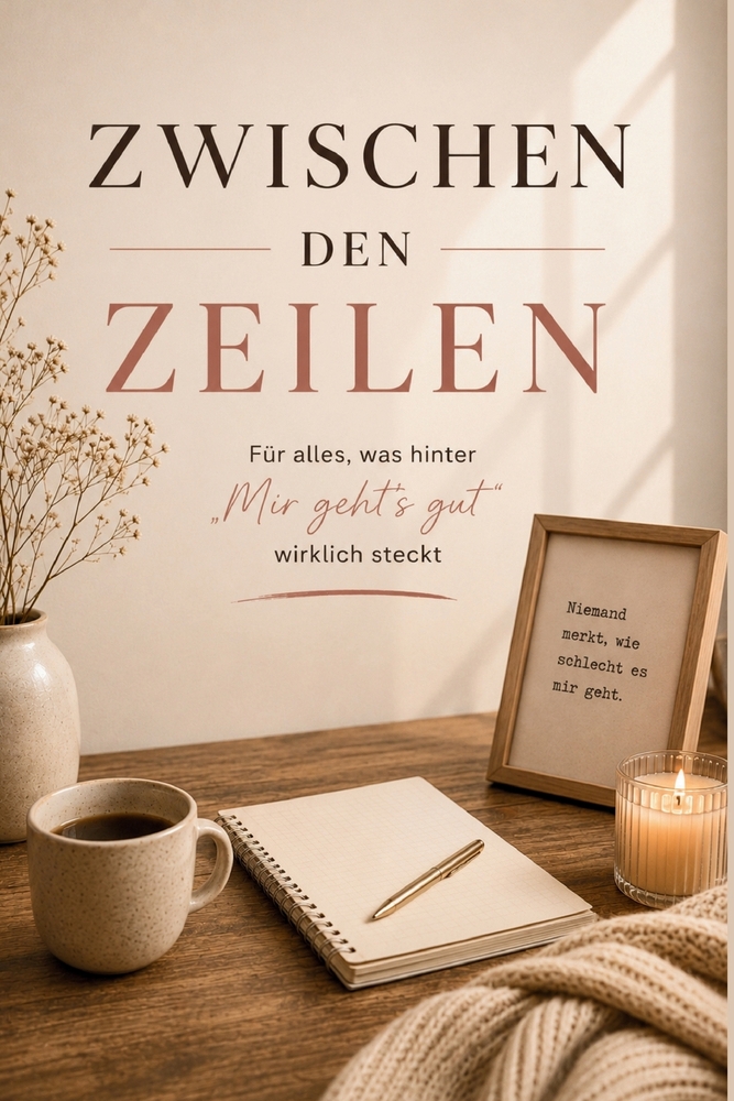Zwischen den Zeilen: Für alles, was hinter "Mir geht's gut" wirklich steckt - Reflexionsbuch für Frauen über mentale Erschöpfung, Selbstzweifel, Gedan cover