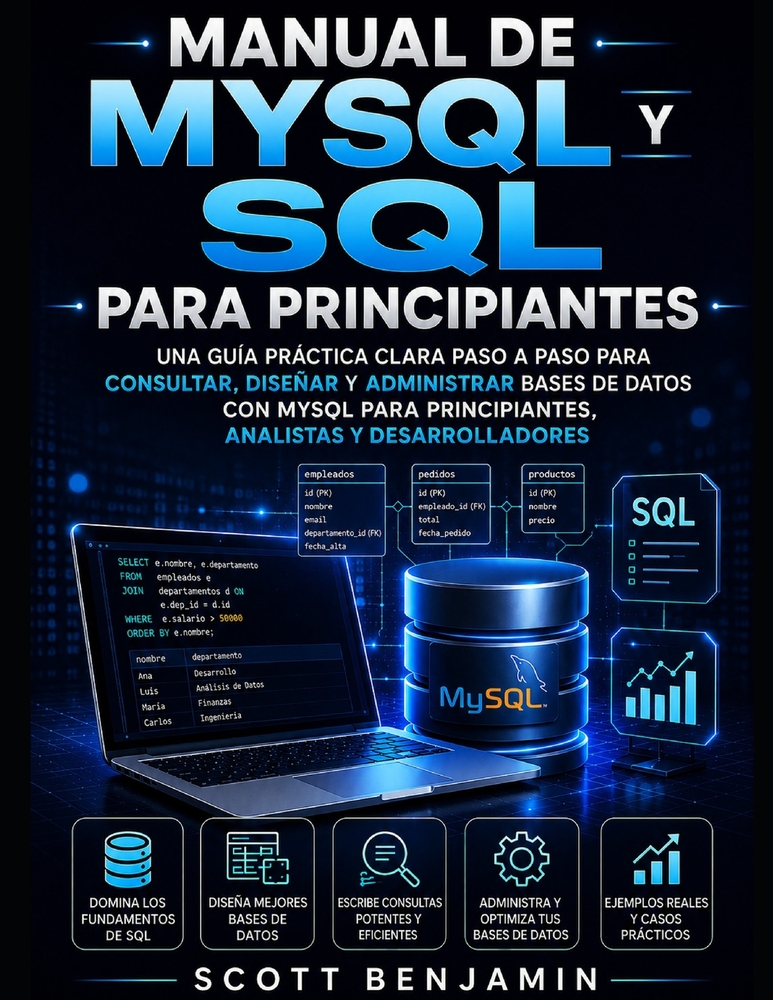 Manual de MySQL Y SQL Para Principiantes: Una Guía Práctica Clara Paso a Paso Para Consultar, Diseñar Y Administrar Bases de Datos Con MySQL Para Prin cover