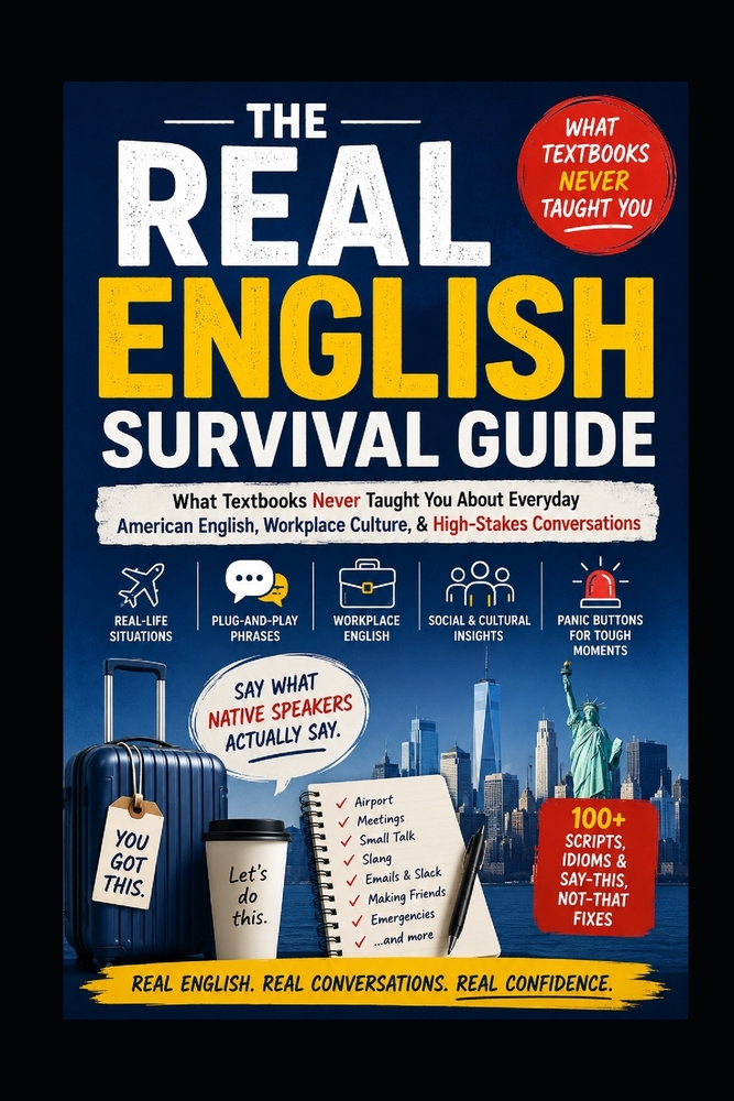 The Real English Survival Guide: What Textbooks Never Taught You About Everyday American English, Workplace Culture & High-Stakes Conversations cover