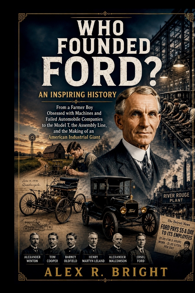 Who Founded Ford? an Inspiring History: From a Farmer Boy Obsessed with Machines and Failed Automobile Companies to the Model T, the Assembly Line, an cover