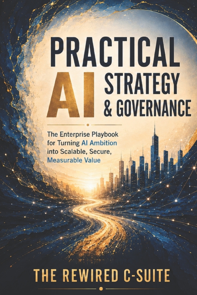 Practical AI Strategy & Governance: The Enterprise Playbook for Turning AI Ambition into Scalable, Secure, Measurable Value cover