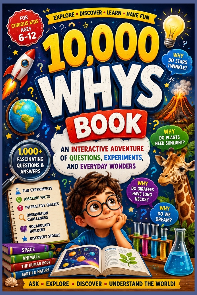 10000 Whys Kids Book: An Interactive Adventure of Questions, Experiments, and Everyday Wonders for kids aged 6-12 cover