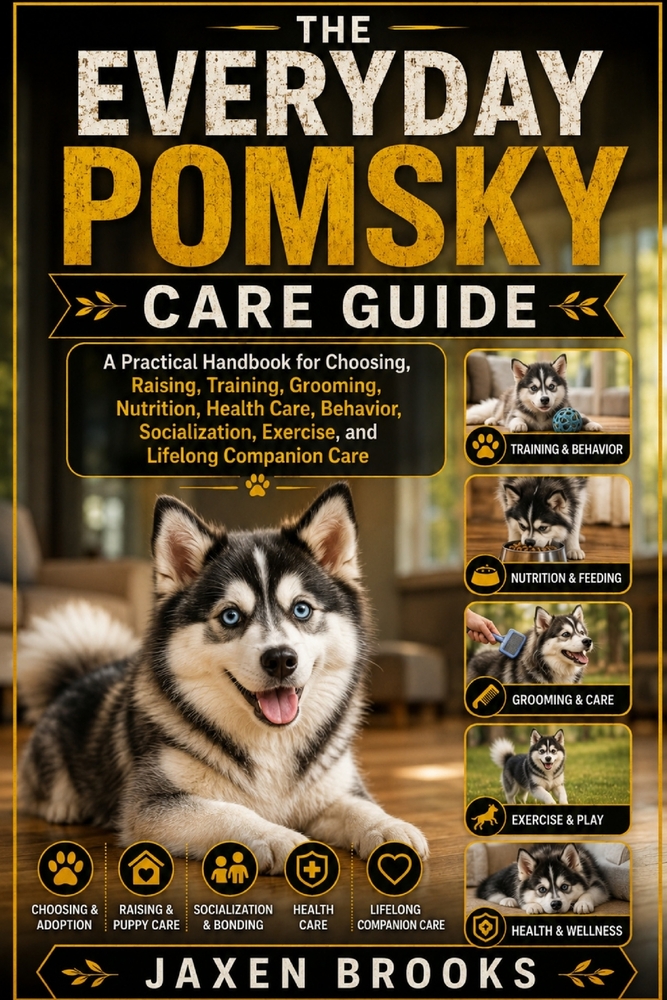 The Everyday Pomsky Care Guide: A Practical Handbook for Choosing, Raising, Training, Grooming, Nutrition, Health Care, Behavior, Socialization, Exerc cover