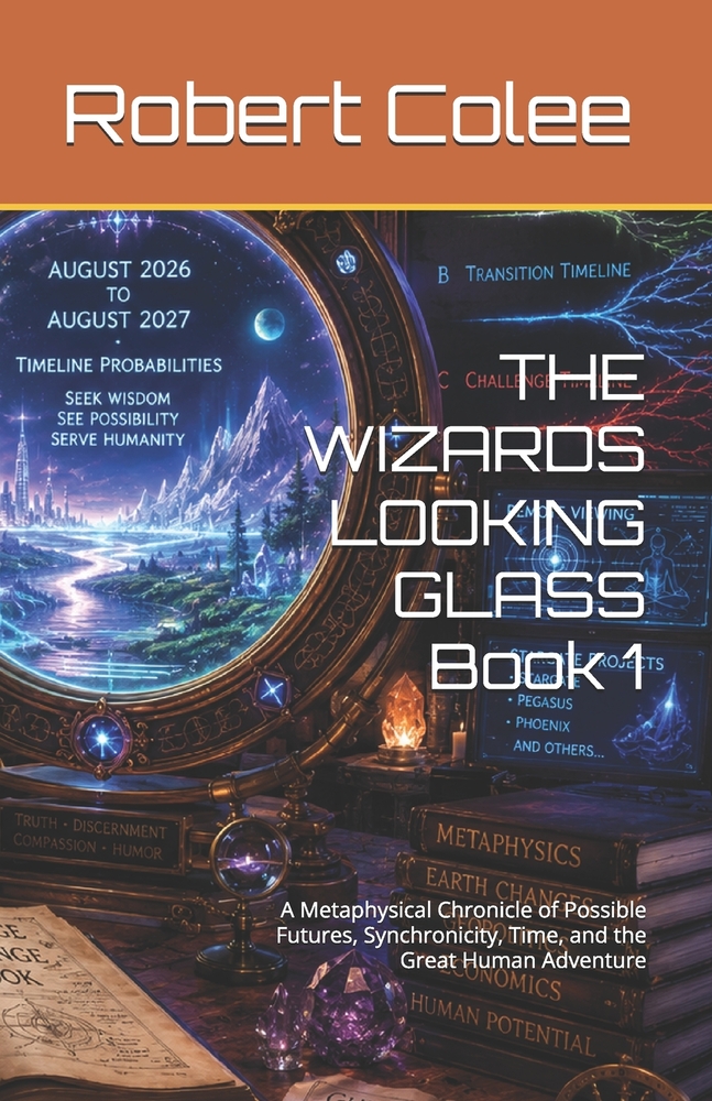 THE WIZARDS LOOKING GLASS Book 1: A Metaphysical Chronicle of Possible Futures, Synchronicity, Time, and the Great Human Adventure cover