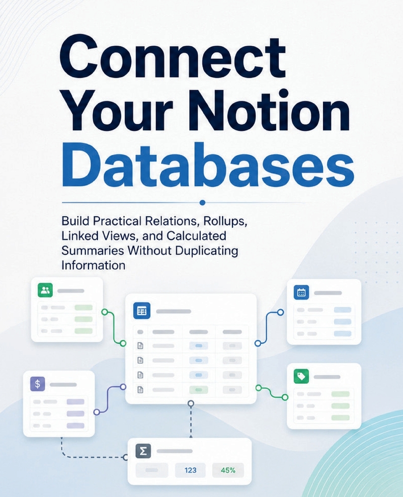 Connect Your Notion Databases: Build Practical Relations, Rollups, Linked Views, and Calculated Summaries Without Duplicating Information cover