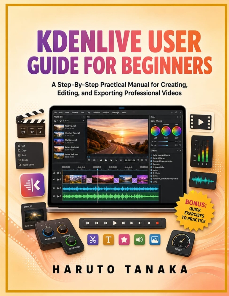 Kdenlive User Guide for Beginners: A Step-By-Step Practical Manual for Creating, Editing, and Exporting Professional Videos cover