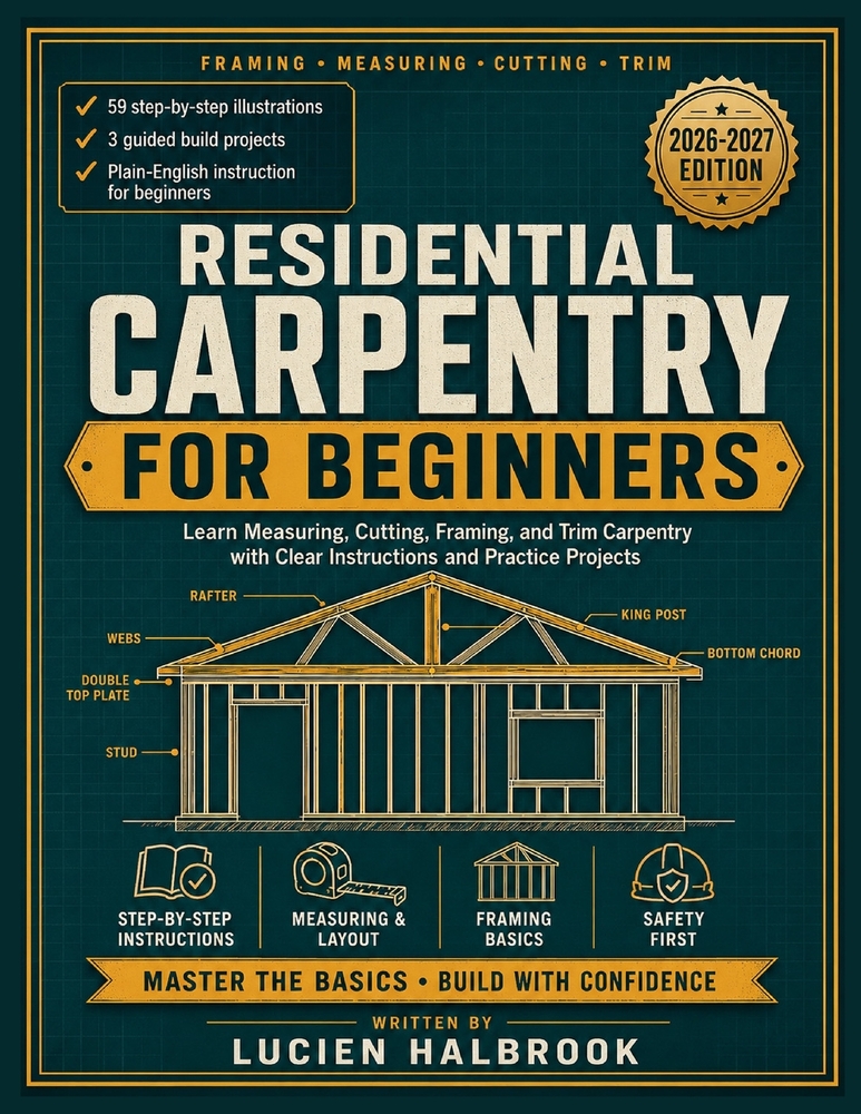 Residential Carpentry for Beginners: Learn Measuring, Cutting, Framing, and Trim Carpentry with Clear Instructions and Practice Projects cover
