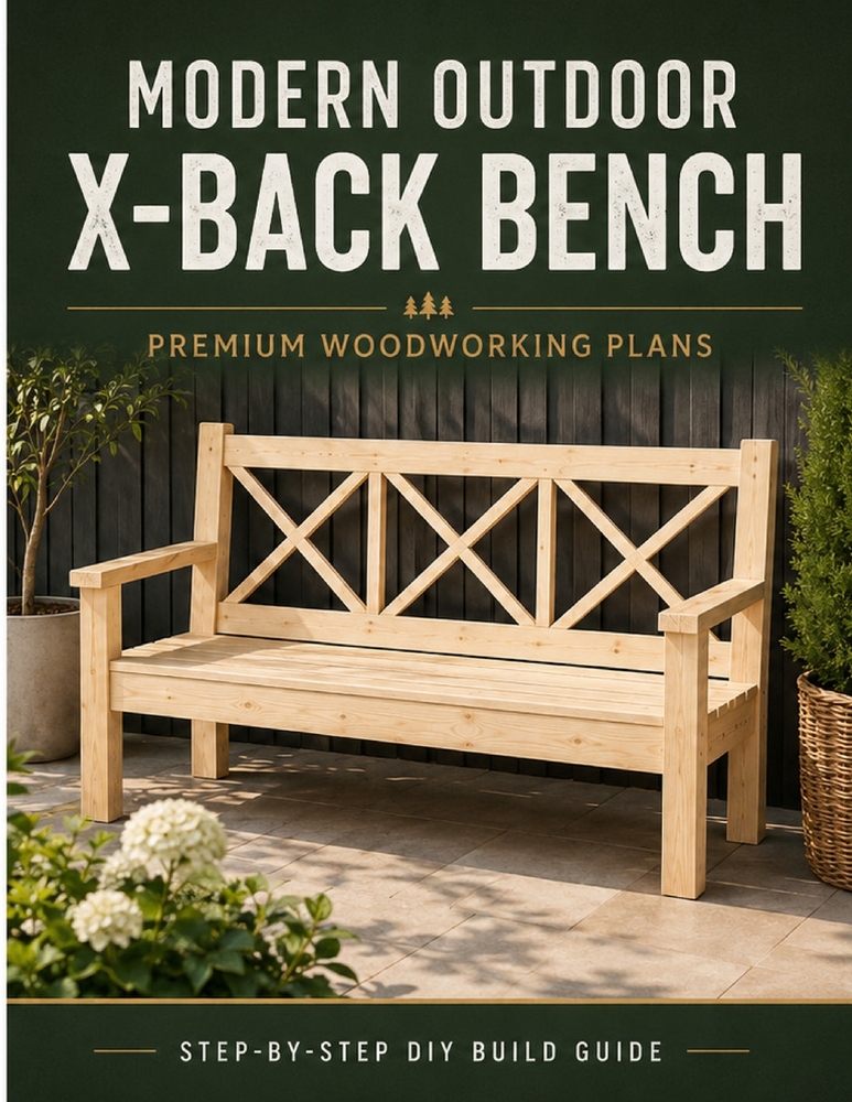 Modern Outdoor X-Back Bench: Premium Woodworking Plans with Cut List, Dimensions & Step-by-Step DIY Instructions cover