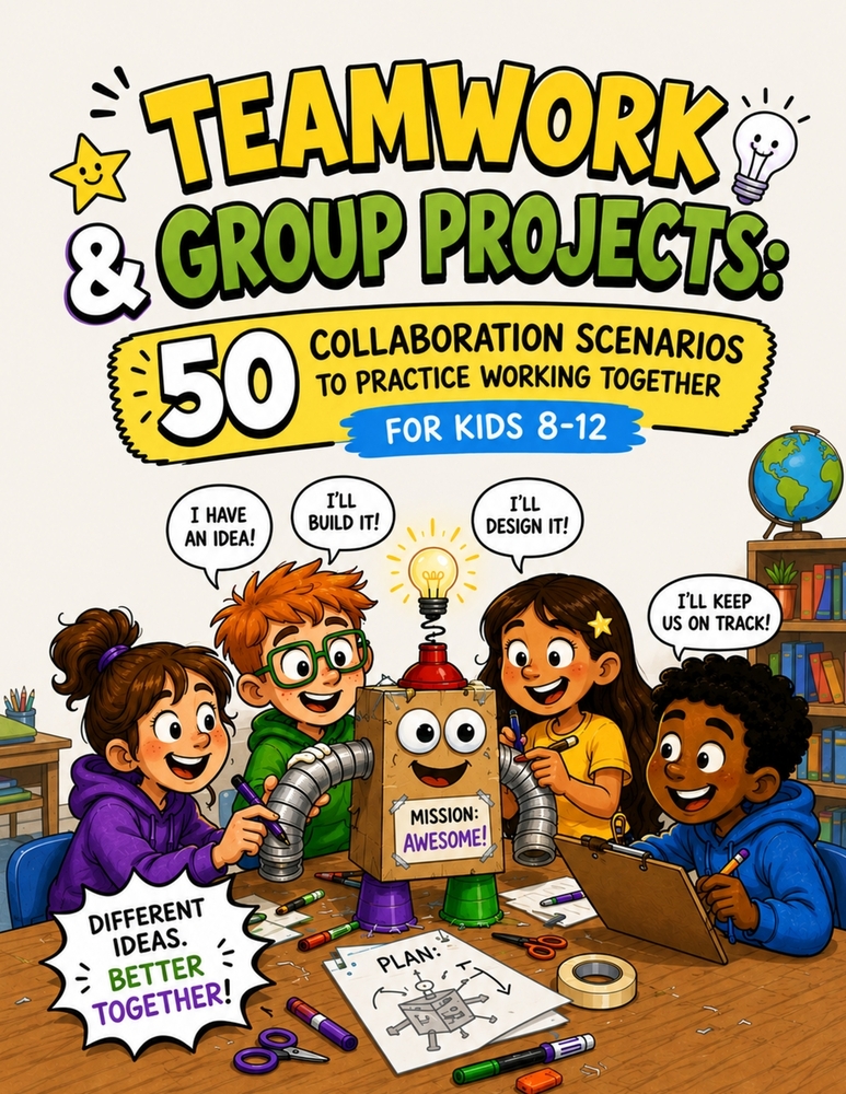Teamwork & Group Projects: 50 Collaboration Scenarios to Practice Working Together for Kids 8-12 cover