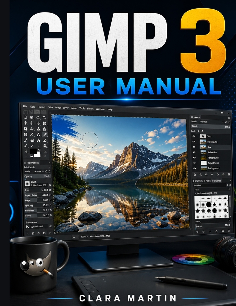 Gimp 3 User Manual: An Independent User Guide to Setup, Essential Tools, Image Editing, Layers, Selections, Masks, Filters, and Practical Workflows cover