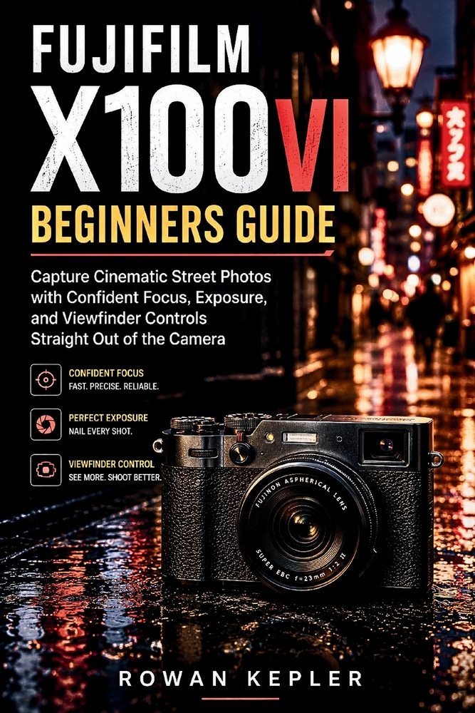 FUJIFILM X100VI Beginners Guide: Capture Cinematic Street Photos with Confident Focus, Exposure, and Viewfinder Controls Straight Out of the Camera cover