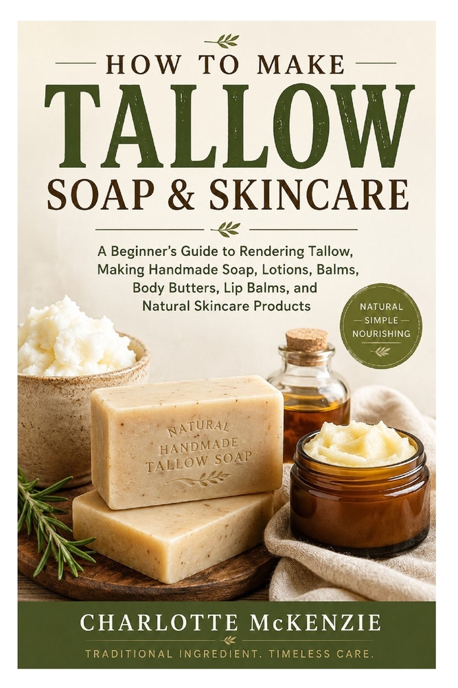 How to Make Tallow Soap & Skincare: A Complete Beginner's Guide to Rendering Tallow, Making Handmade Soap, Lotions, Balms, Body Butters, Lip Balms, an cover