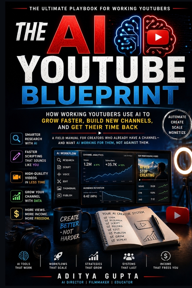 The AI YouTube Blueprint: How Working YouTubers Use AI to Grow Faster, Build New Channels, and Get Their Time Back cover