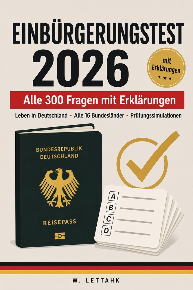 Einbürgerungstest: Alle 300 Fragen mit Erklärungen Leben in Deutschland Alle 16 Bundesländer Prüfungssimulationen cover