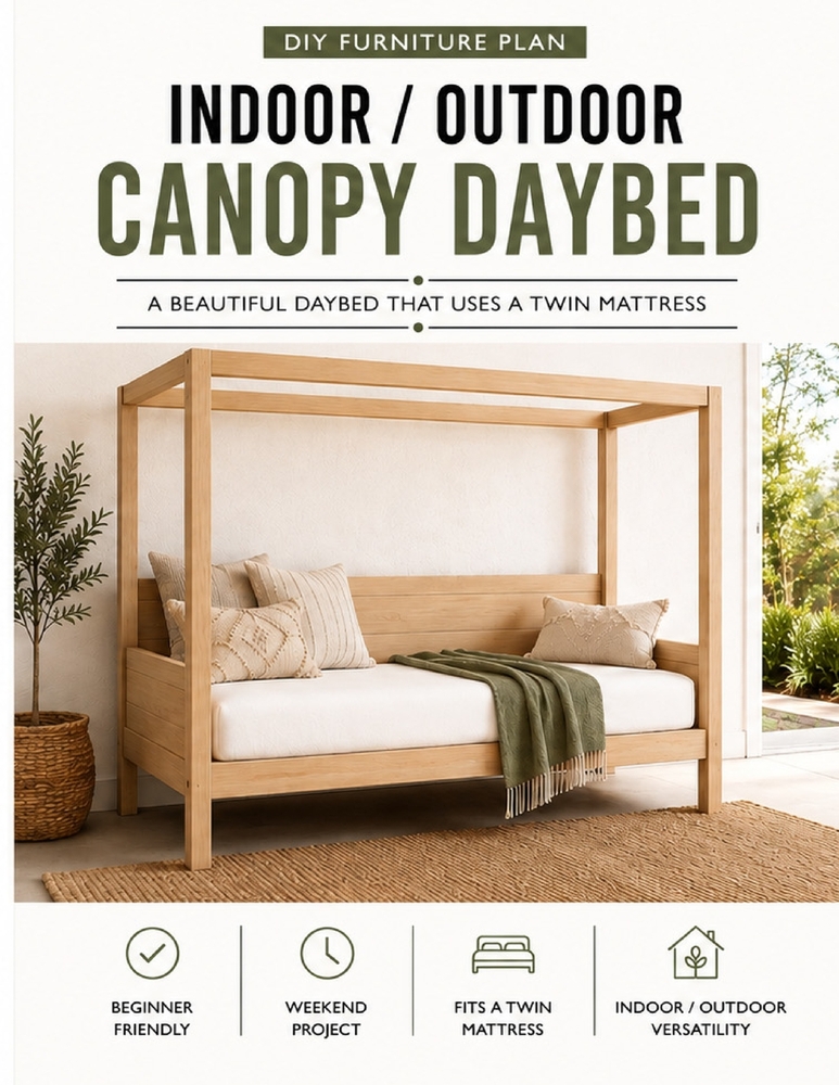 Indoor / Outdoor Canopy Daybed Plans: Step-by-Step DIY Woodworking Guide for Building a Twin Mattress Canopy Daybed cover