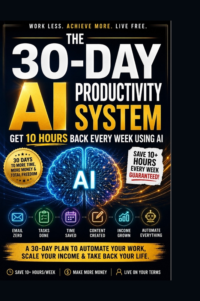 THE 30-Day AI Productivity System: How to Automate Your Work, Save 10+ Hours a Week, and Focus on What Matters Most cover