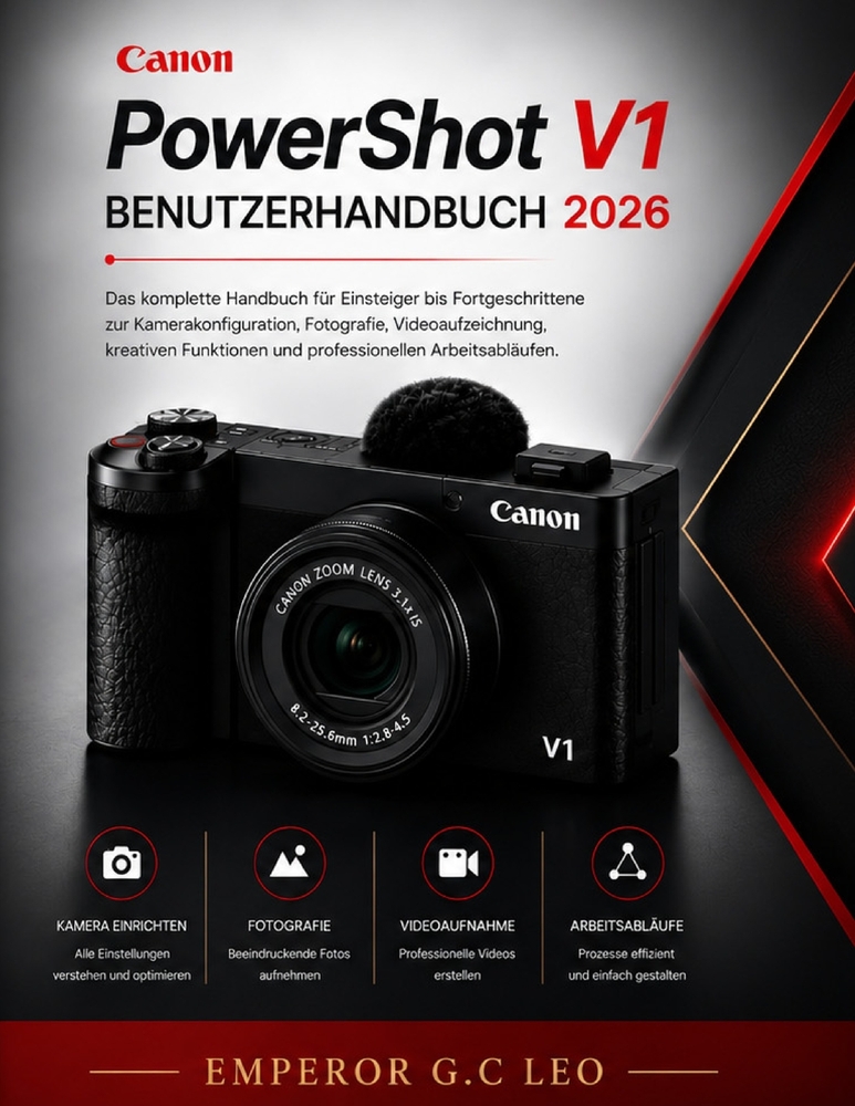 Canon PowerShot V1 Leitfaden 2026: Das vollständige Benutzerhandbuch für Anfänger bis Fortgeschrittene: Kameraeinstellungen, Fotografie, Videoaufnahme cover