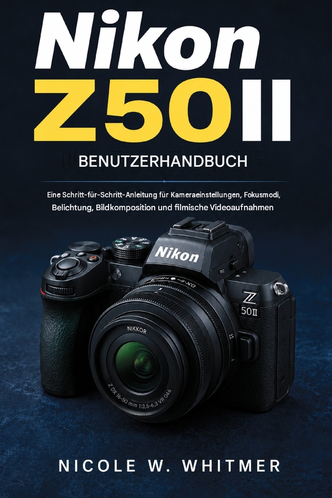 Nikon Z50ii Benutzerhandbuch: Eine Schritt-für-Schritt-Anleitung für Kameraeinstellungen, Fokusmodi, Belichtung, Bildkomposition und filmische Videoau cover