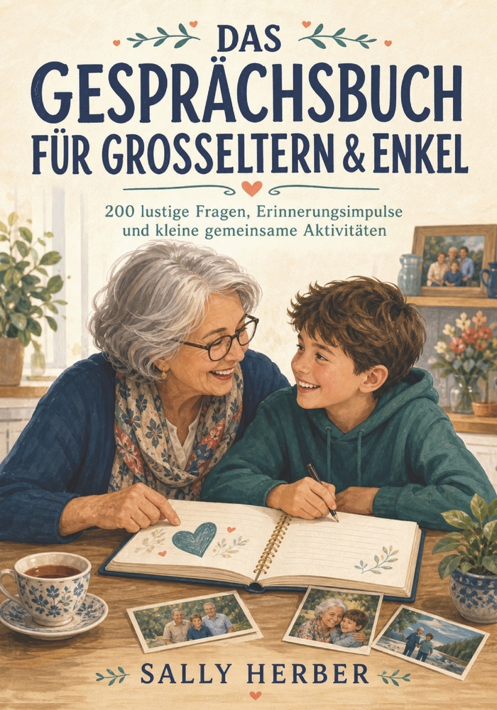 Das Gesprächsbuch für Großeltern & Enkel: 200 lustige Fragen, Erinnerungsimpulse und kleine gemeinsame Aktivitäten für mehr Nähe und schöne Momente cover