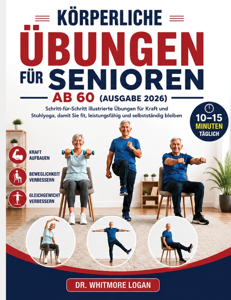 Körperliche Übungen Für Senioren AB 60 (Ausgabe 2026): Schritt-für-Schritt illustrierte Übungen für Kraft und Stuhlyoga, damit Sie fit, leistungsfähig cover
