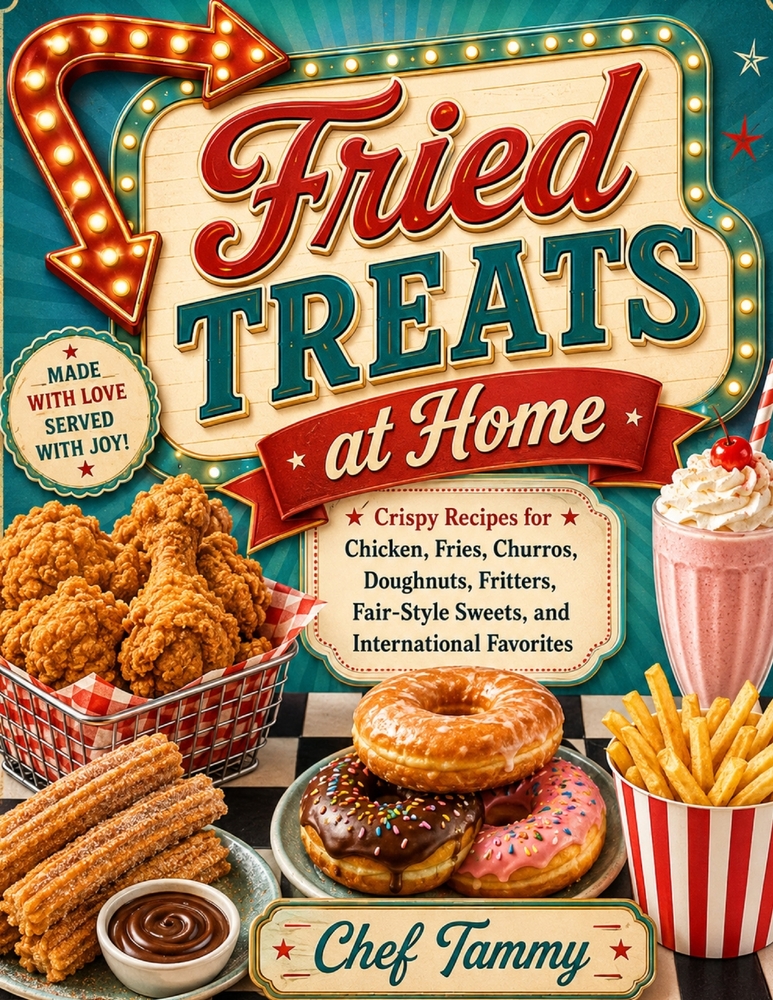 Fried Treats at Home: Crispy Recipes for Chicken, Fries, Churros, Doughnuts, Fritters, Fair-Style Sweets, and Global Favorites cover