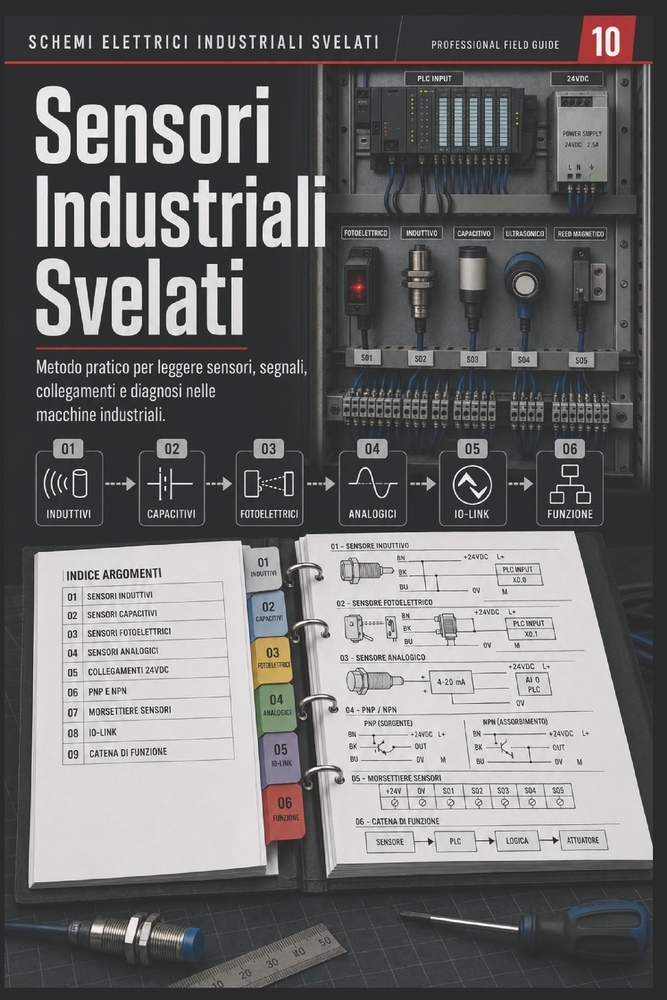 Sensori Industriali Svelati: Come scegliere, leggere, collegare e diagnosticare sensori discreti, analogici e intelligenti nelle macchine automatiche cover