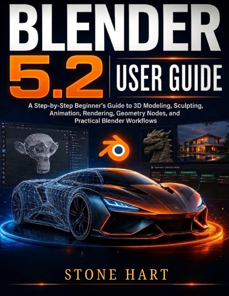 Blender 5.2 User Guide: A Step-by-Step Beginner's Manual to 3D Modeling, Sculpting, Animation, Rendering, Geometry Nodes, and Practical Workflows cover
