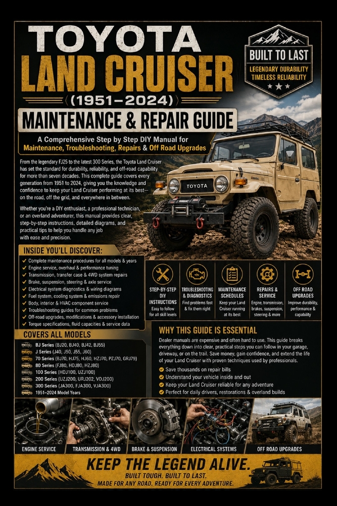 Toyota Land Cruiser (1951-2024) Maintenance & Repair Guide: A Comprehensive Step by Step DIY Manual for Maintenance, Troubleshooting, Repairs & Off Ro cover