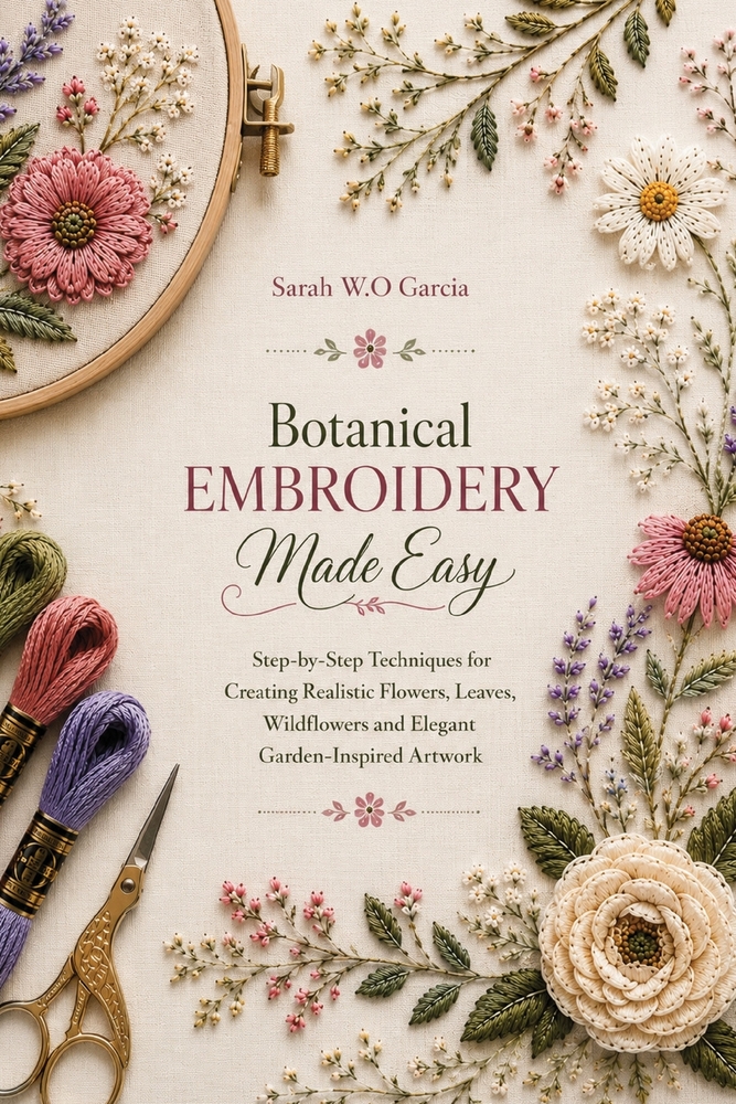 Botanical Embroidery Made Easy: Step-by-Step Techniques for Creating Realistic Flowers, Leaves, Wildflowers and Elegant Garden-Inspired Artwork cover
