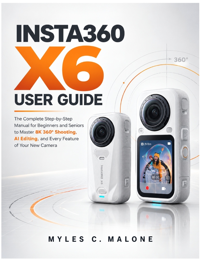 Insta360 X6 User Guide: The Complete Step-by-Step Manual for Beginners and Seniors to Master 8K 360° Shooting, AI Editing, and Every Feature of Your N cover