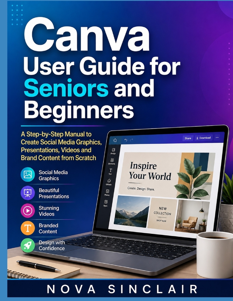 Canva User Guide for Seniors and Beginners: A Step-by-Step Manual to Create Social Media Graphics, Presentations, Videos and Brand Content from Scratc cover