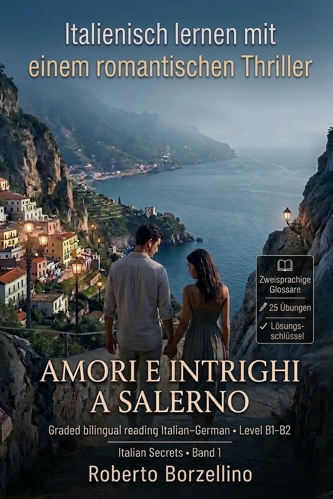 Italienisch lernen mit einem Romantic Thriller. Amori e intrighi a Salerno. B1/B2: Ein echter Roman, zweisprachige Glossare, 25 Übungen mit Lösungen u cover