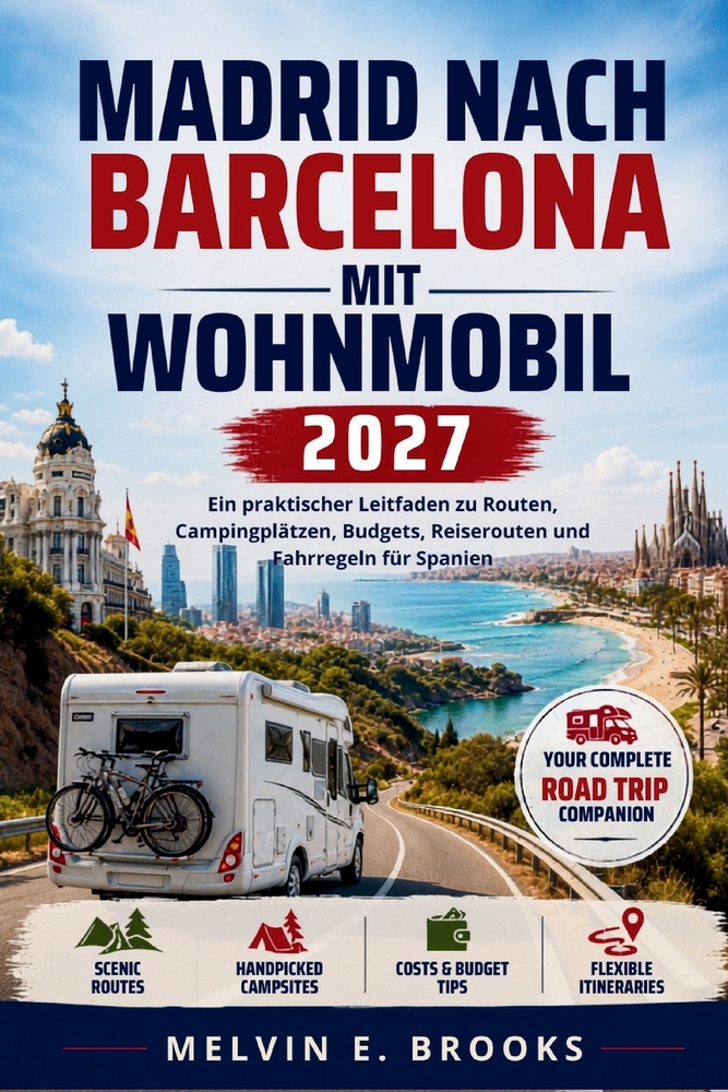 Madrid nach Barcelona mit Wohnmobil 2027: Ein praktischer Leitfaden zu Routen, Campingplätzen, Budgets, Reiserouten und Fahrregeln für Spanien cover