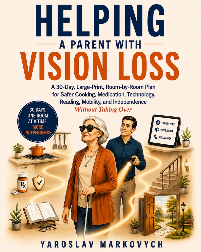 Helping a Parent with Vision Loss: A 30-Day, Large-Print, Room-by-Room Plan for Safer Cooking, Medication, Technology, Reading, Mobility, and Independ cover