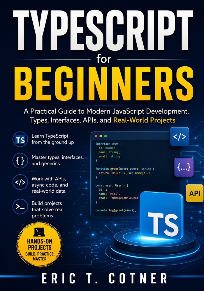 TypeScript for Beginners: A Practical Guide to Modern JavaScript Development, Types, Interfaces, APIs, and Real-World Projects cover