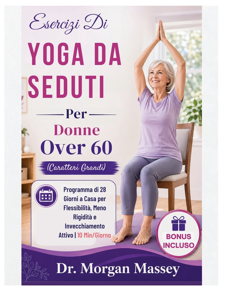 Esercizi Di Yoga Da Seduti Per Donne Over 60 (Caratteri Grandi): Programma di 28 Giorni a Casa per Flessibilità, Meno Rigidità e Invecchiamento Attivo cover