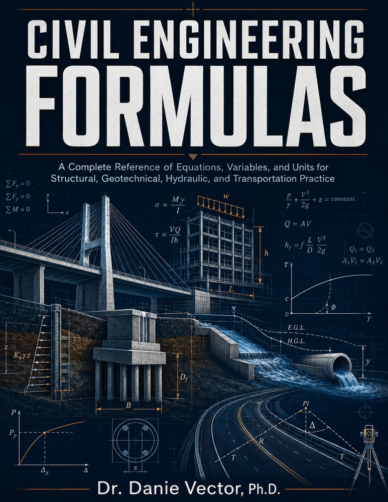 Civil Engineering Formulas: A Complete Reference of Equations, Variables, and Units for Structural, Geotechnical, Hydraulic, and Transportation Practi cover