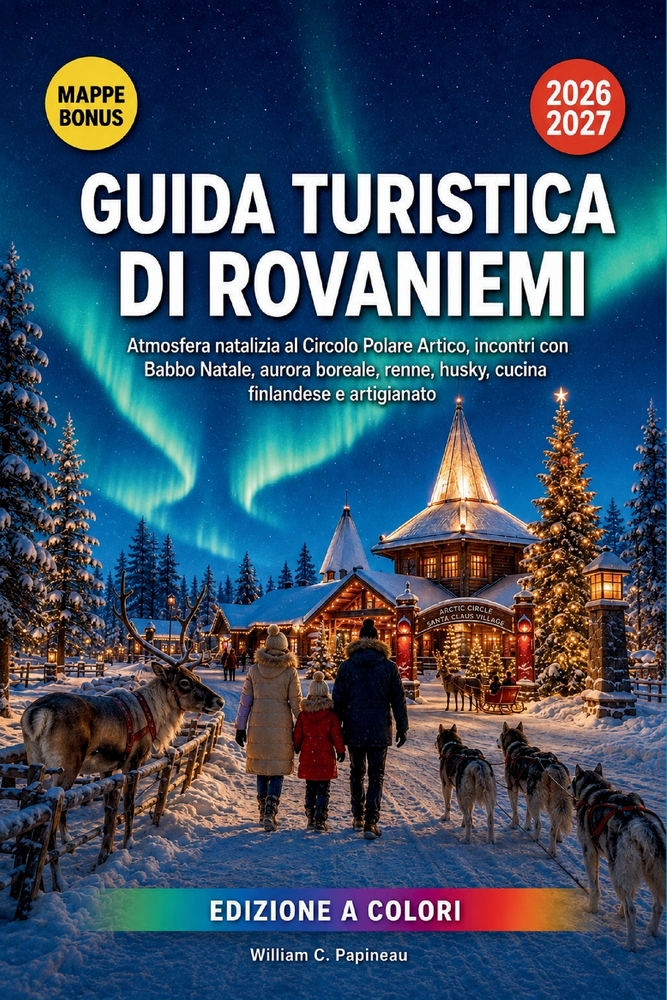 Guida Turistica Di Rovaniemi 2026-2027: Atmosfera natalizia al Circolo Polare Artico, incontri con Babbo Natale, aurora boreale, renne, husky, cucina cover