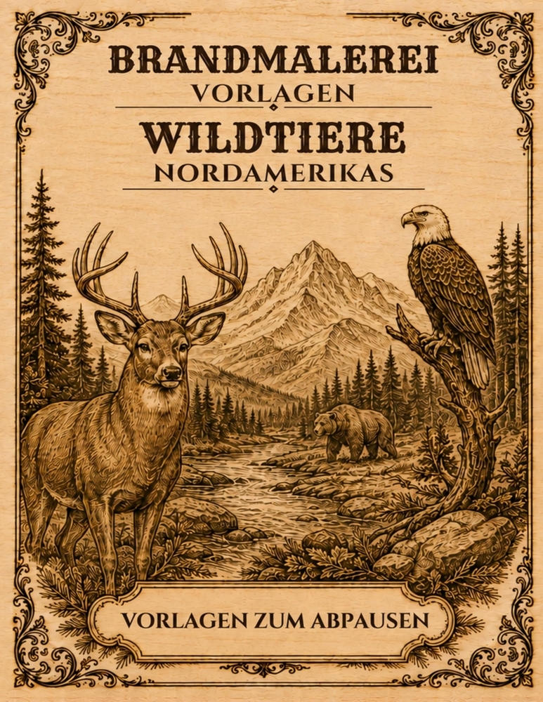 Brandmalerei Vorlagen Wildtiere Nordamerikas: Zahlreiche detailreiche Wildtier-Motive zum Abpausen, Übertragen und Brandmalen auf Holz cover
