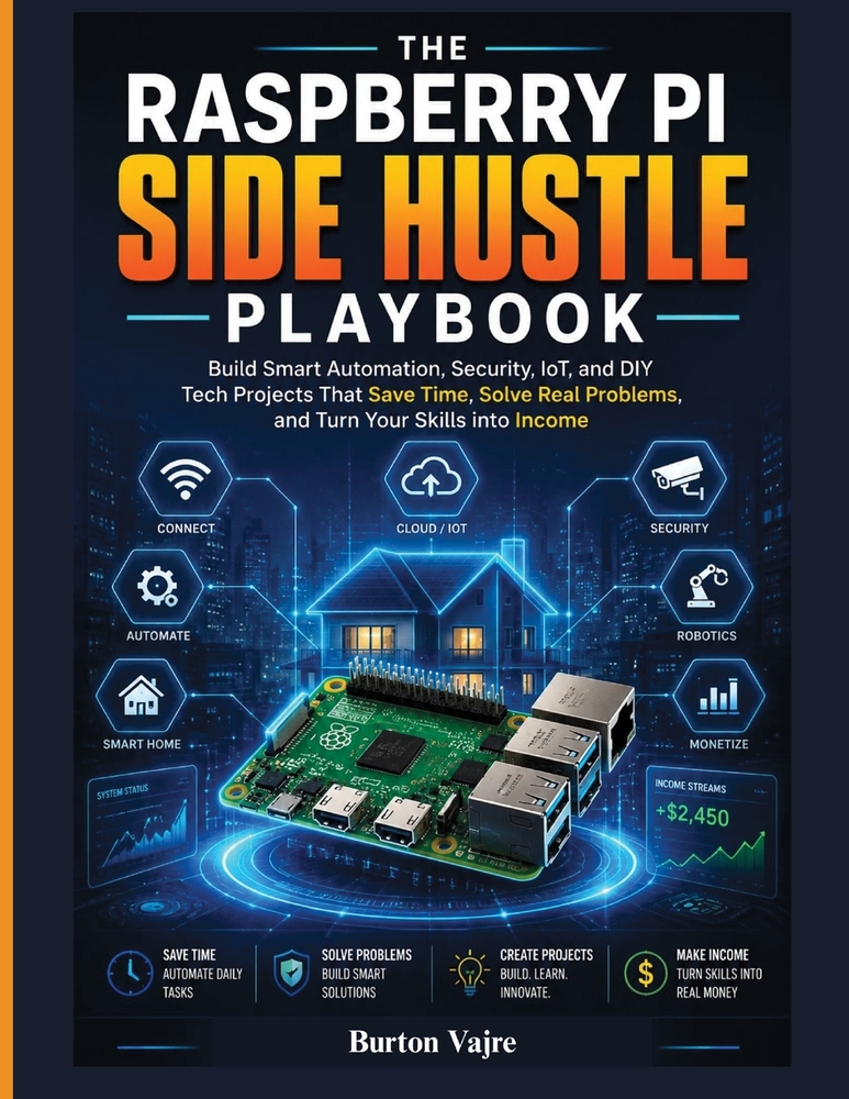 The Raspberry Pi Side Hustle Playbook: Build Smart Automation, Security, IoT, and DIY Tech Projects That Save Time, Solve Real Problems, and Turn Your cover