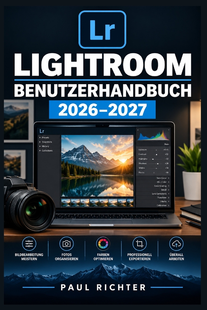 Lightroom Benutzerhandbuch 2026-2027: Der komplette Praxisleitfaden für Fotoimport, Bildbearbeitung, Kataloge und professionelle Workflows cover