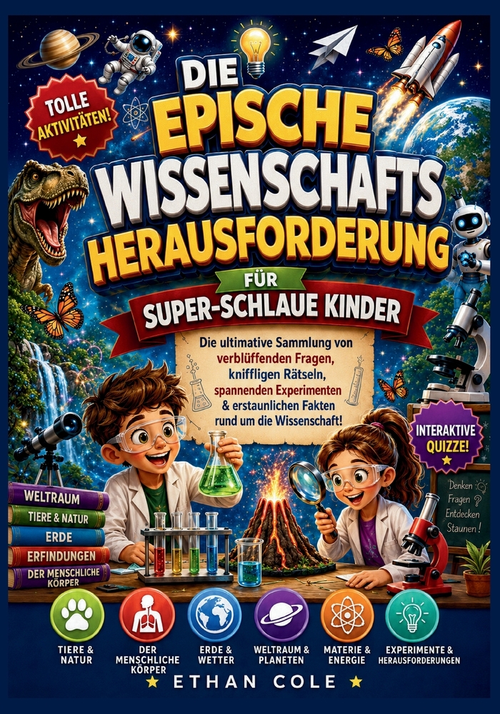 Die Epische Wissenschafts-Challenge Für Superschlaue Kinder: Die ultimative Sammlung verblüffender Fragen, kniffliger Rätsel, spannender Experimente & cover