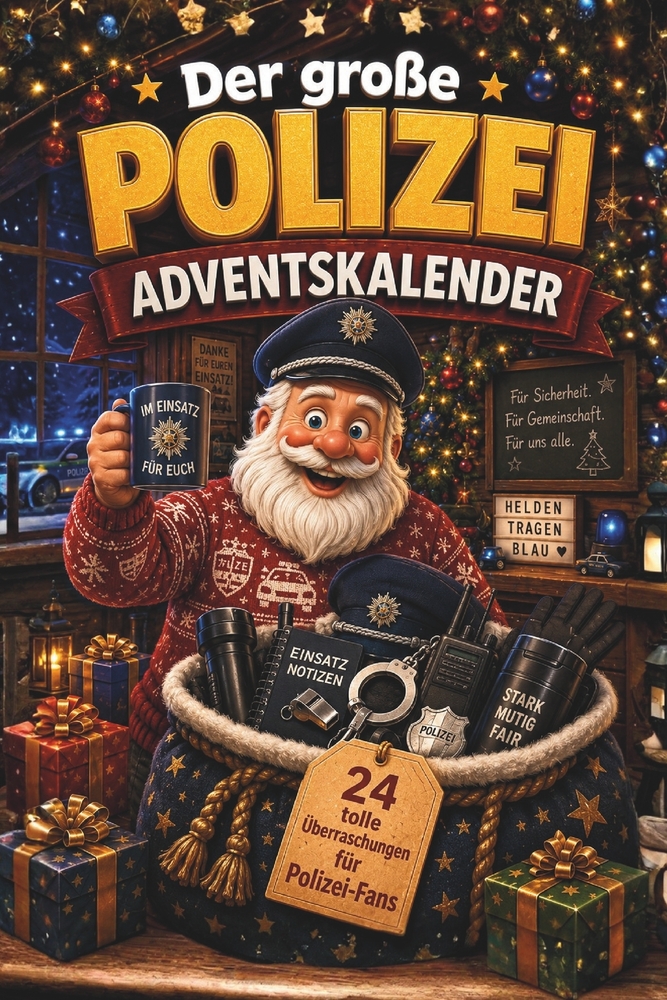 Der große Polizei-Adventskalender: Buch-Adventskalender zum Lesen und Knobeln als Geschenk für Polizisten cover