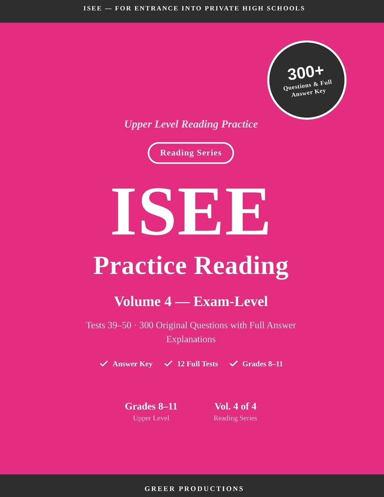ISEE Practice Reading for High School Entry VOLUME 4 cover
