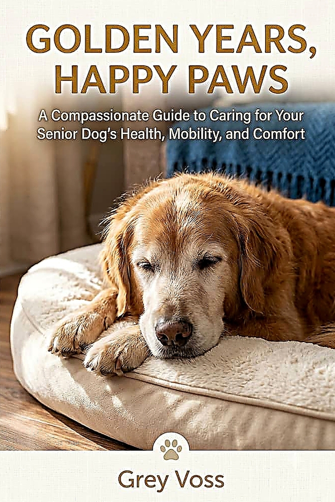 Golden Years, Happy Paws: A Compassionate Guide to Caring for Your Senior Dog's Health, Mobility, and Comfort cover